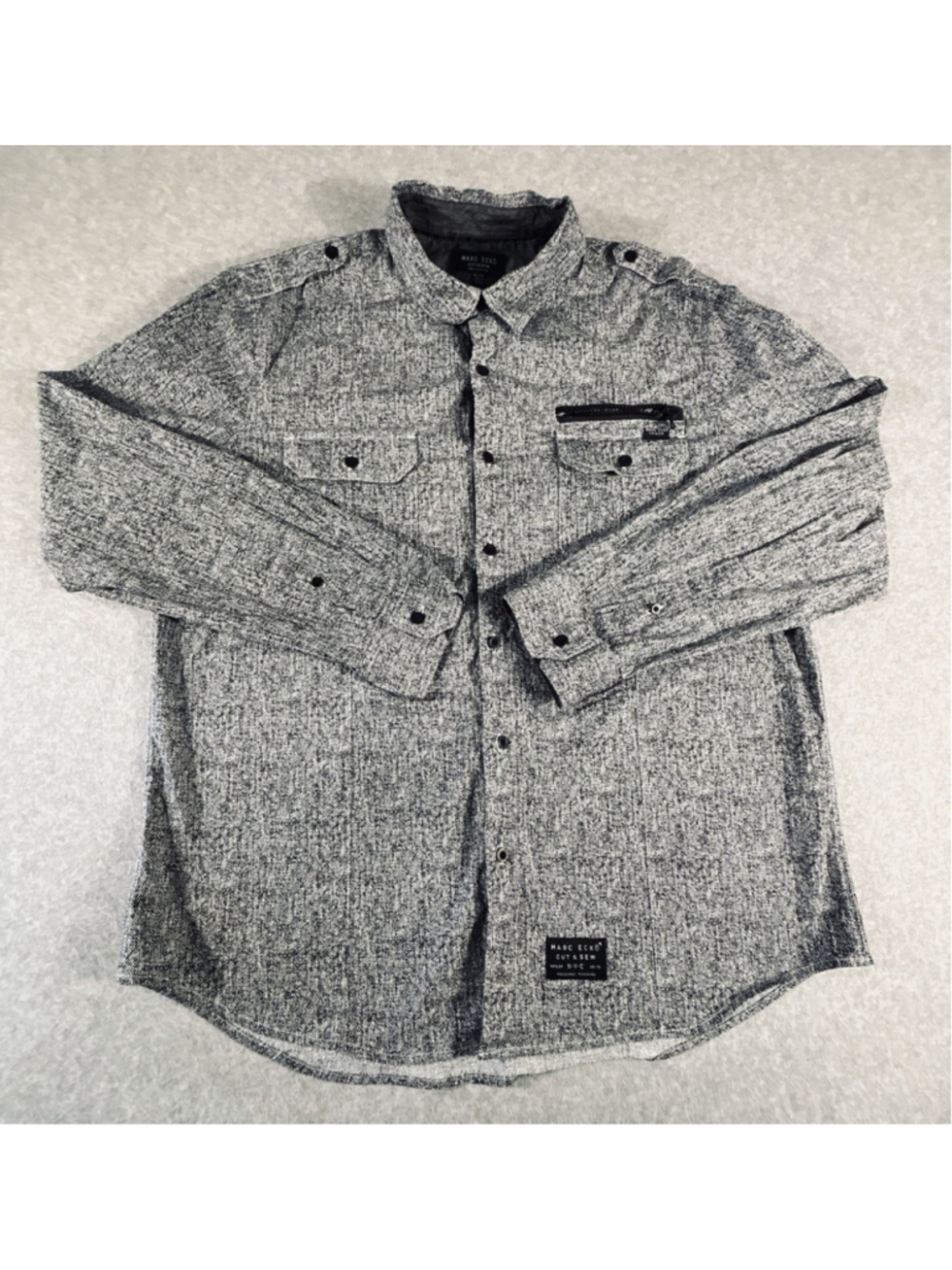 Marc Ecko Cut & Sew Shirt‎ Mens XL Gray Black Utility Military Button Front